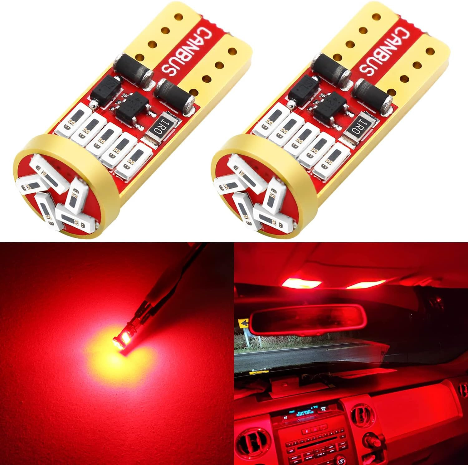 PHINLION 194 LED Red Super Bright Bulb