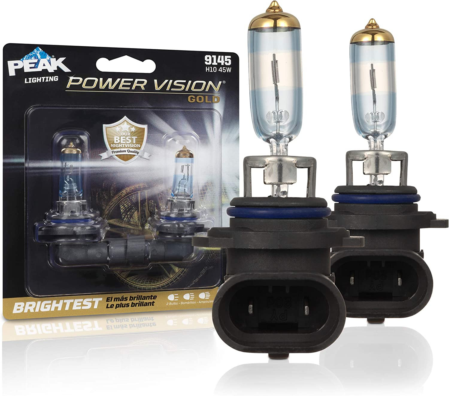 PEAK Power Vision Gold Automotive High Performance 9145/H10 45W Headlight Bulbs